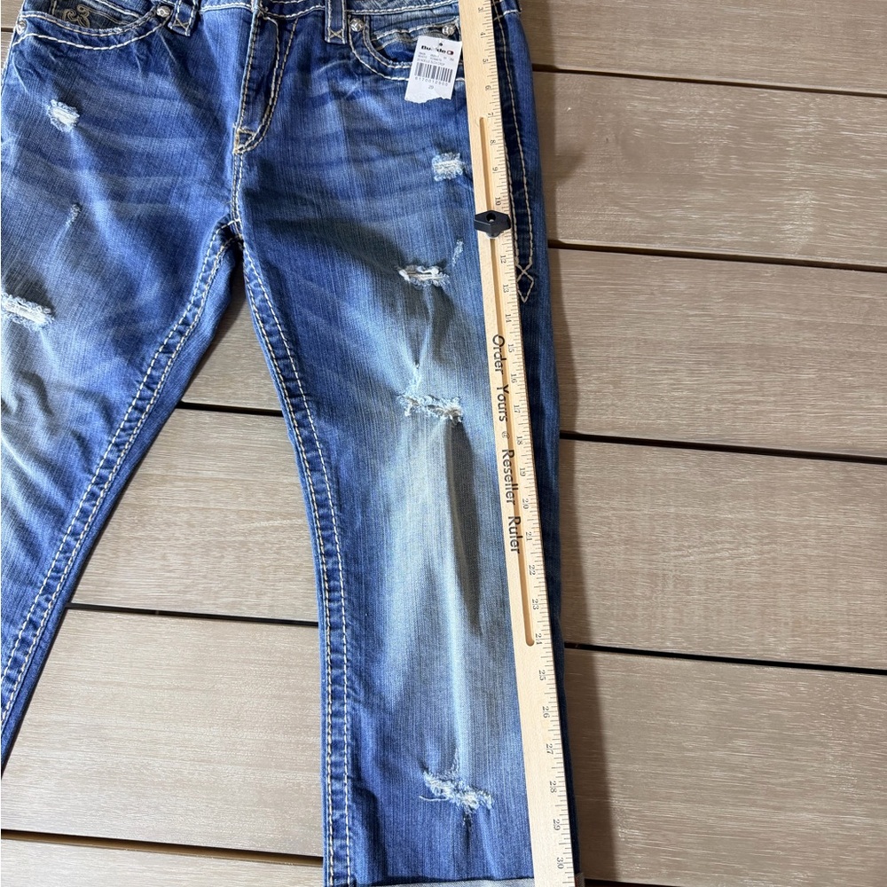 Rock Revival Blue Distressed Cropped Jeans